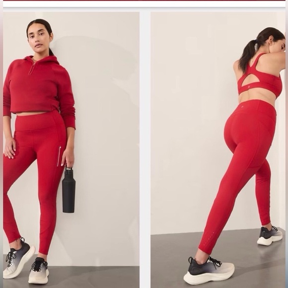 Athleta Reinier Bright Bold Red Active Leggings M - Picture 6 of 12